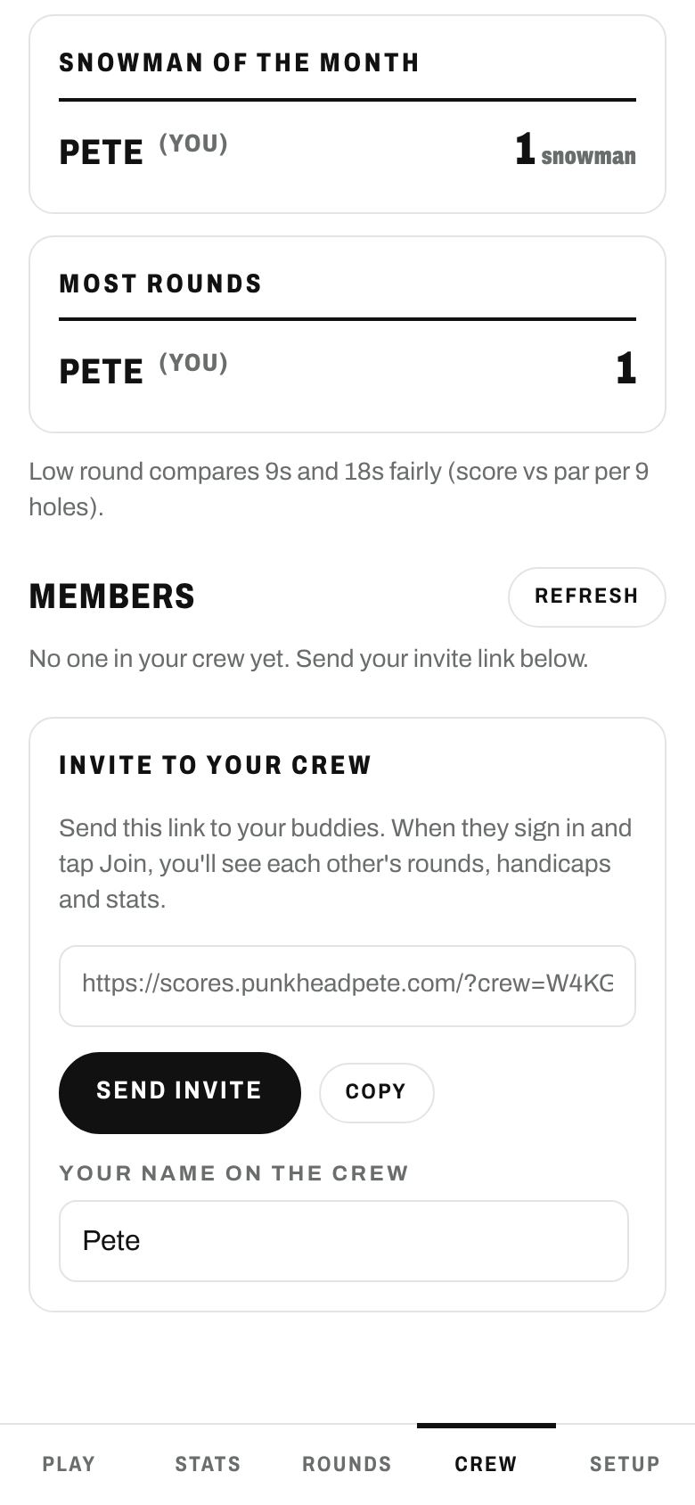 Invite to your crew panel