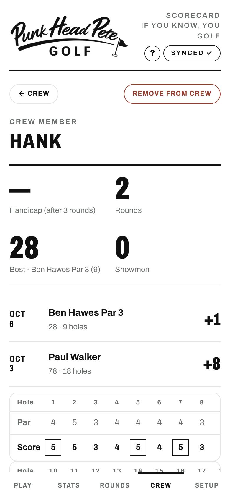 Crew member page with rounds