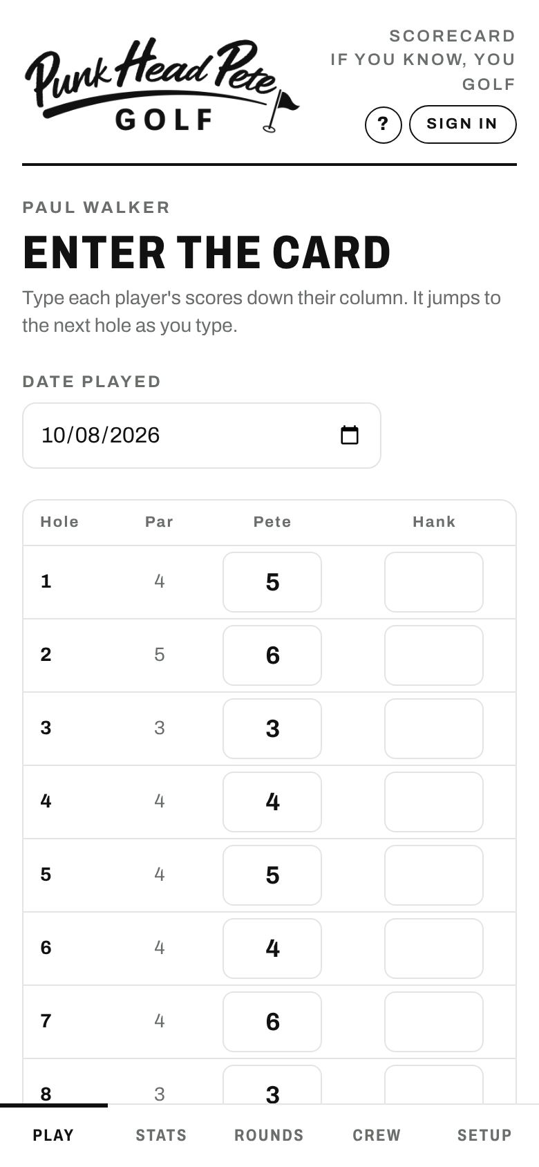 Enter the card grid
