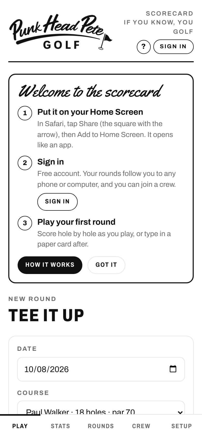 Welcome card with three setup steps